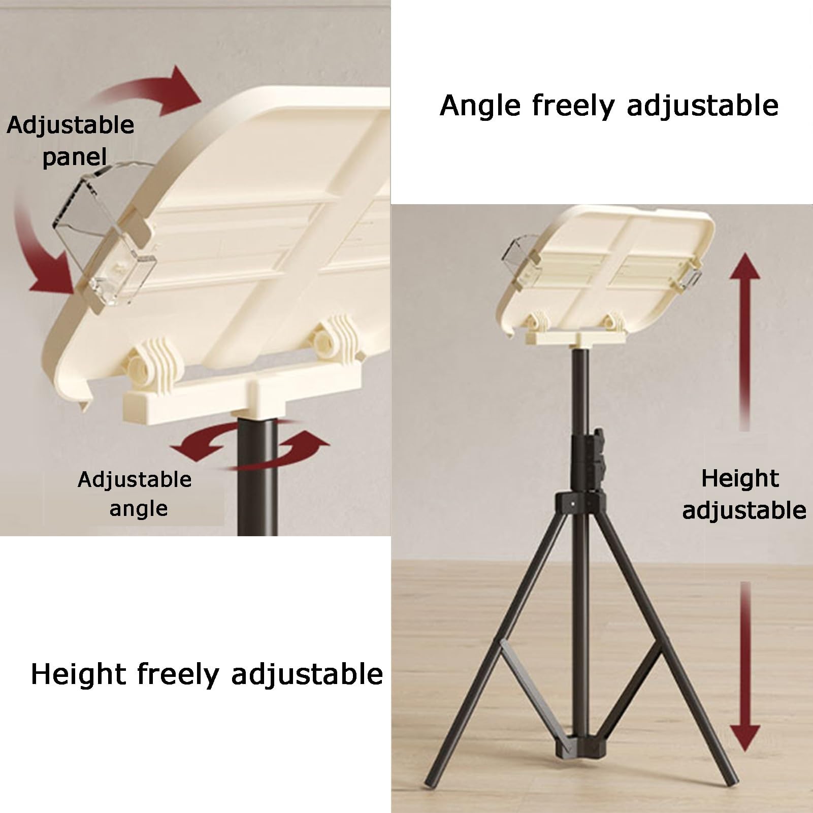 Soporte libros pie, soporte plegable computadora portátil manos libres | Capacidad de carga de 10 kg, for el hogar, oficina, libros de partituras, portátiles y recetas(Black)