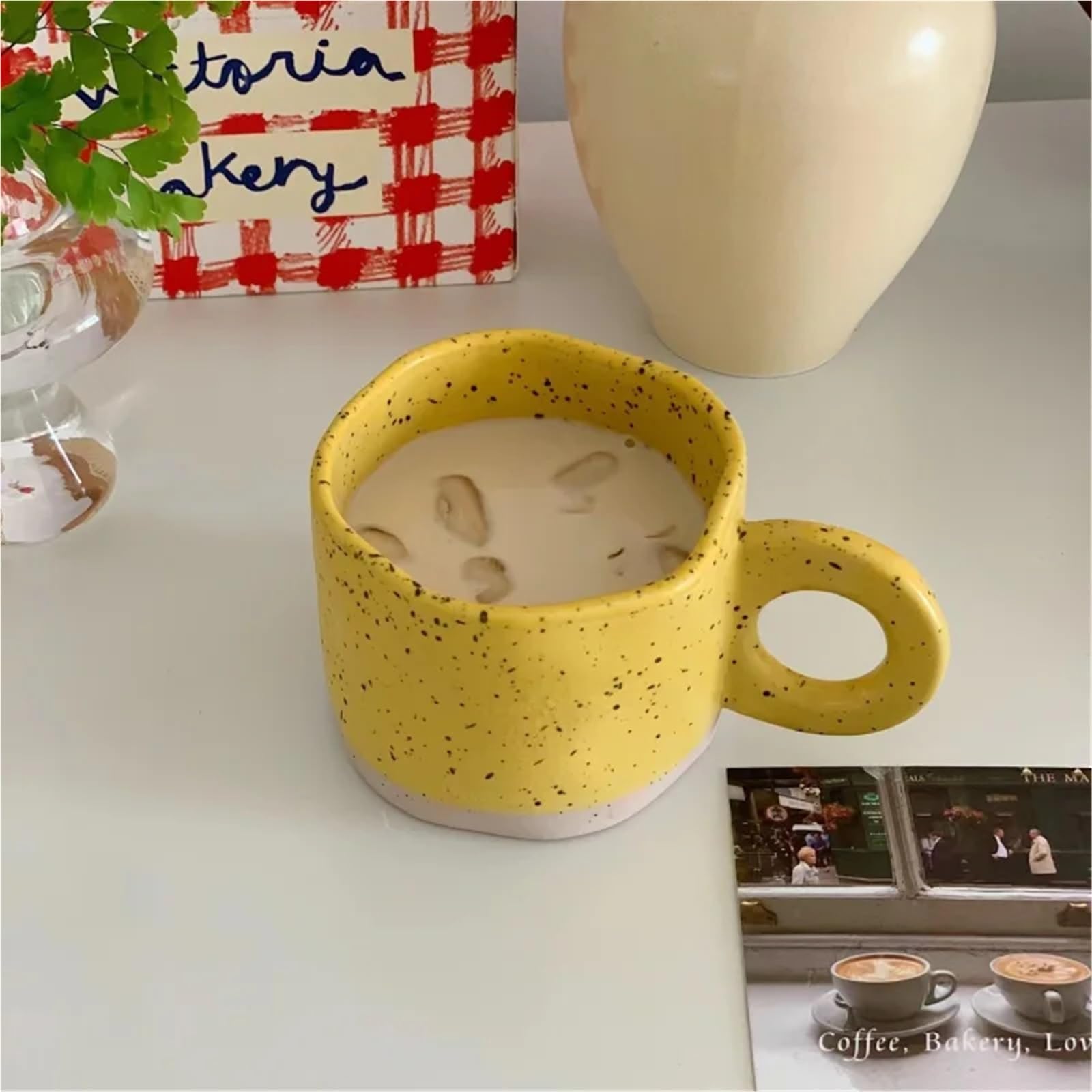 Tazze Mug Tazza in ceramica con manico, tazza da caffè, latte in porcellana fatta a mano, cioccolata calda in, coppia di tazze impugnatura(Yellow)