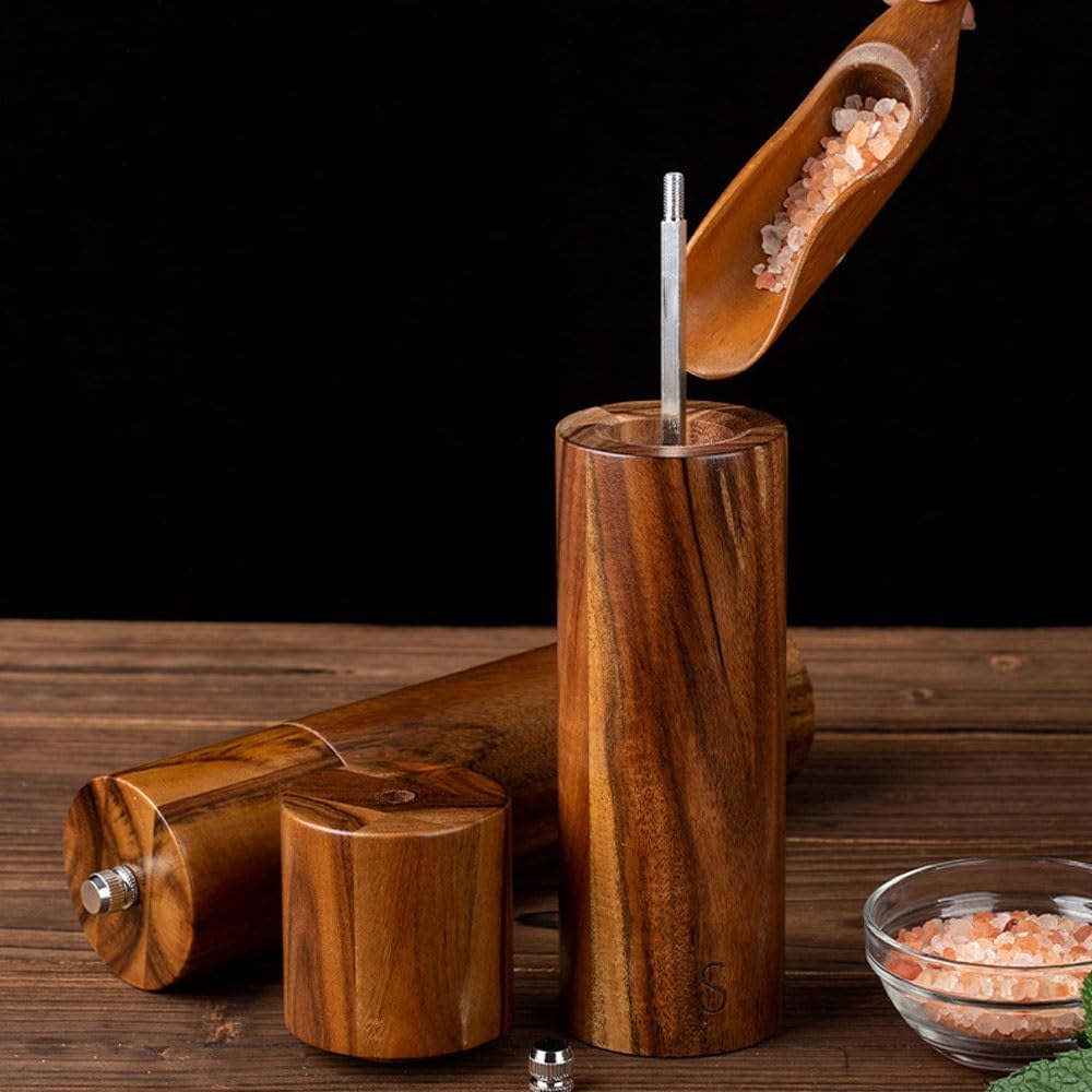 Set di macinapepe e sale in legno di acacia e macinapepe ricaricabili, macinapepe con grossolanità regolabile, macinino sale e pepe shaker Stoviglie regalo 25,4 cm 2 pz