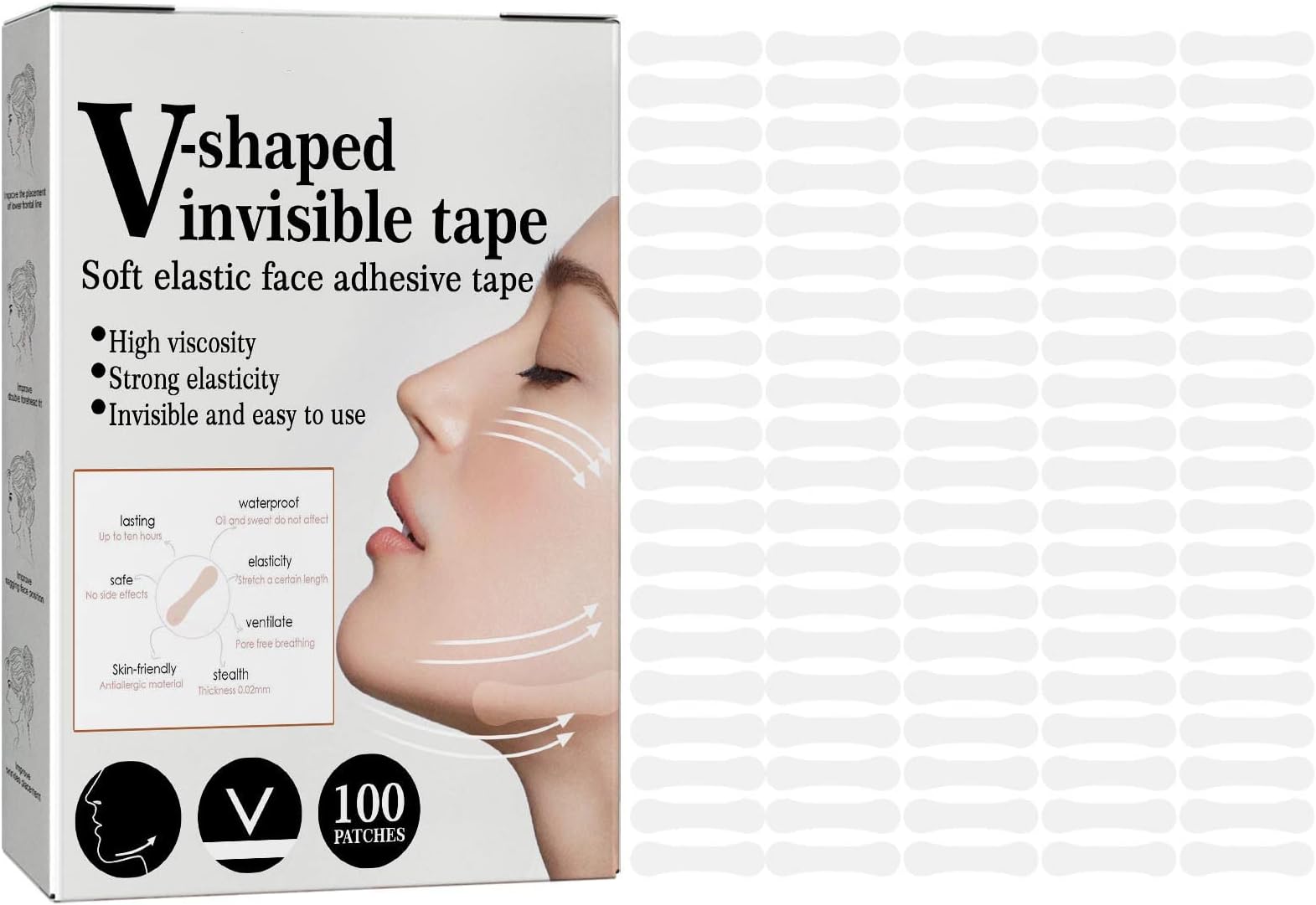 Face Lift Tape Invisible,100 Strips Facial Tape Face Lift,Instant Face Lift,V Shape Face Lift Tapes,Face Tape Lifting Invisible,Face Lifting Tape Patches Stickers For Face Skin Hide Lines Wrinkles.