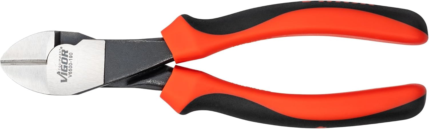 ViGOR Heavy Duty Side Cutters 190 mm V6500-190, Precision Cutting Tool for Hard Wires and Cables, Ergonomic Handle for Secure Grip and Optimal Power Transmission