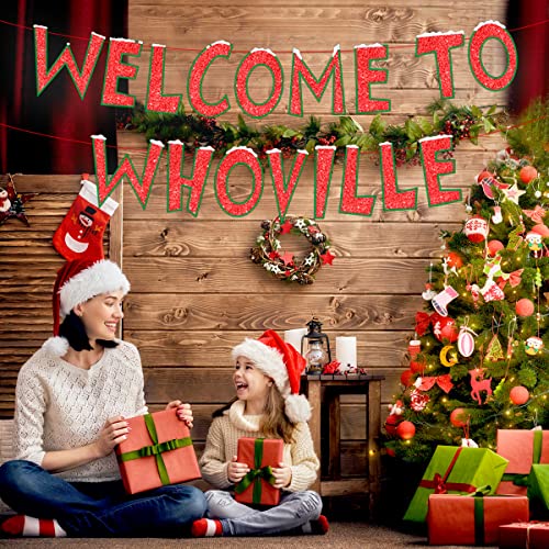 Welcome To Whoville Banner, Christmas Themed Decorations Merry Christmas Banner For Fireplace Mantle Home, Xmas Birthday Party Decorations, Christmas Vacation Holiday Decorations #TOP2