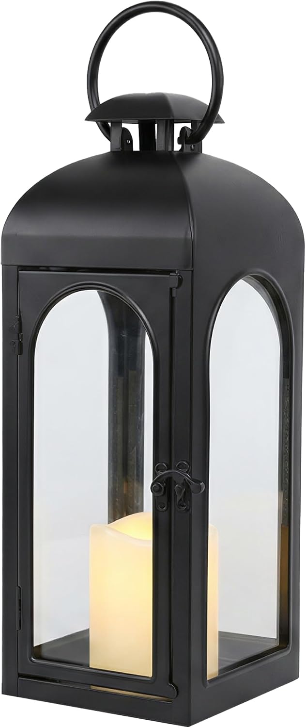 Lantern Decorative Candle Lantern 16 Inch Remote Vintage Decorations with Timer LED Metal Hanging Lantern for Home Outdoor Porch Decor Christmas Centerpieces Tables Holiday Decor