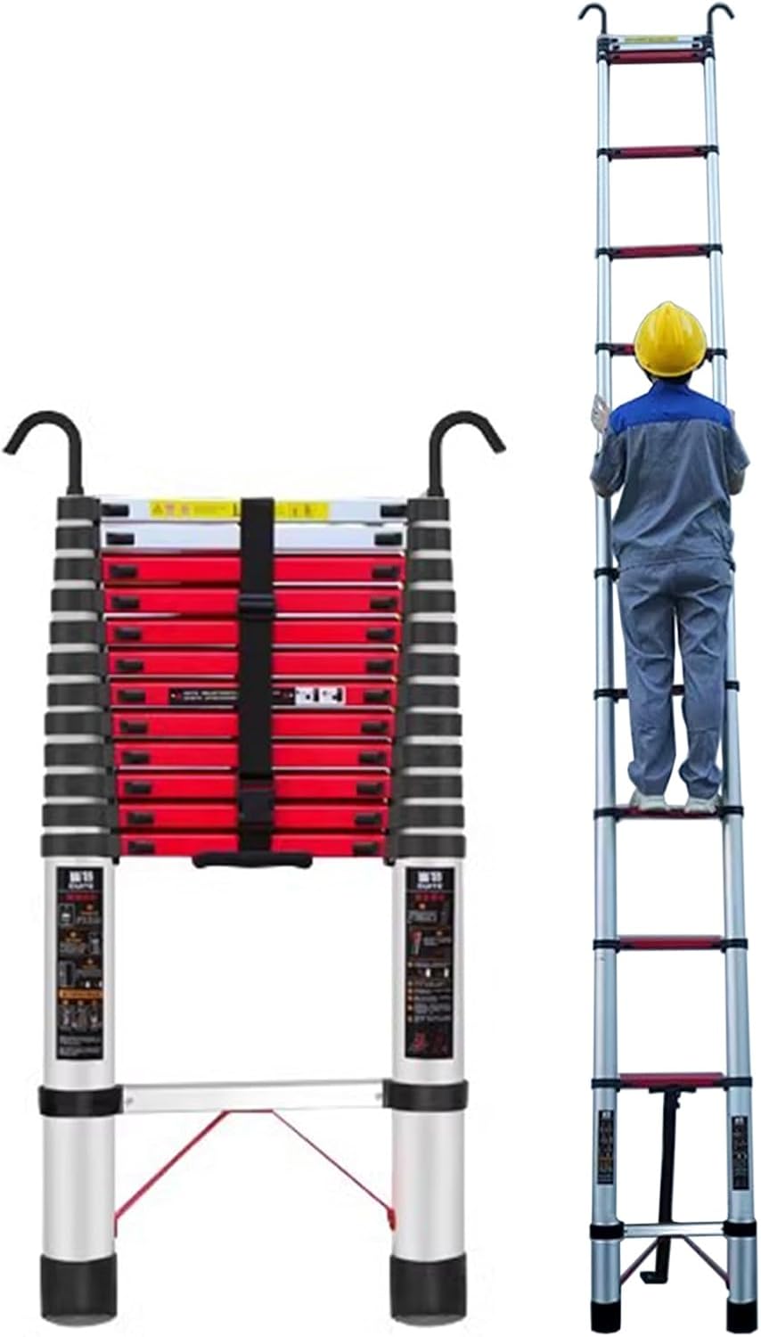 Extendable Aluminum Ladders 3.8m to 8m - Telescopic Folding Ladder for Home Rooftop RV & Outdoor Work 150kg Load Capacity Compact & Lightweight Black Color