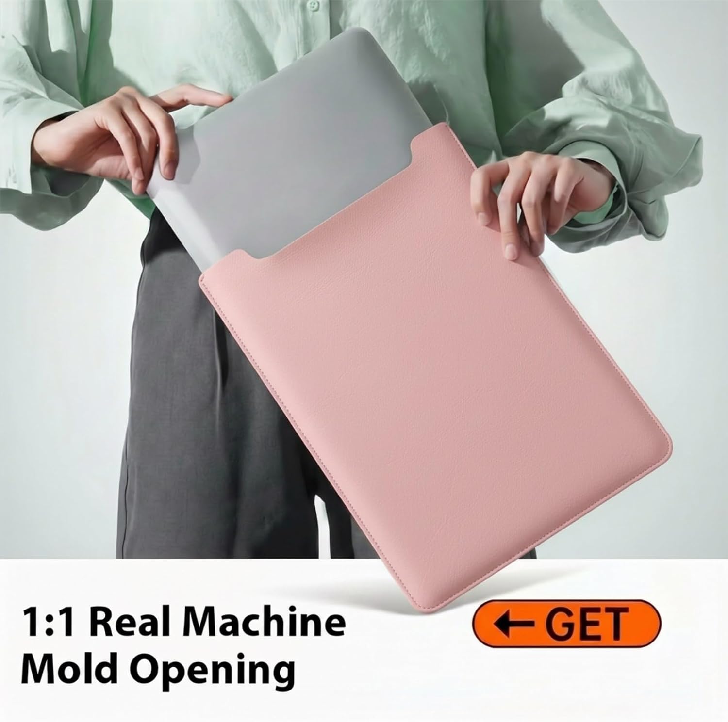 MacBook Air 14 inch Sleeve, PU Leather Laptop Sleeve Case Compatible with MacBook Air M5 M4 M3 M2 M1/MacBook Pro 13/MacBook Neo A18 2018-2026,Slim Protective Computer Sleeve Bag for Women, Pink image 3