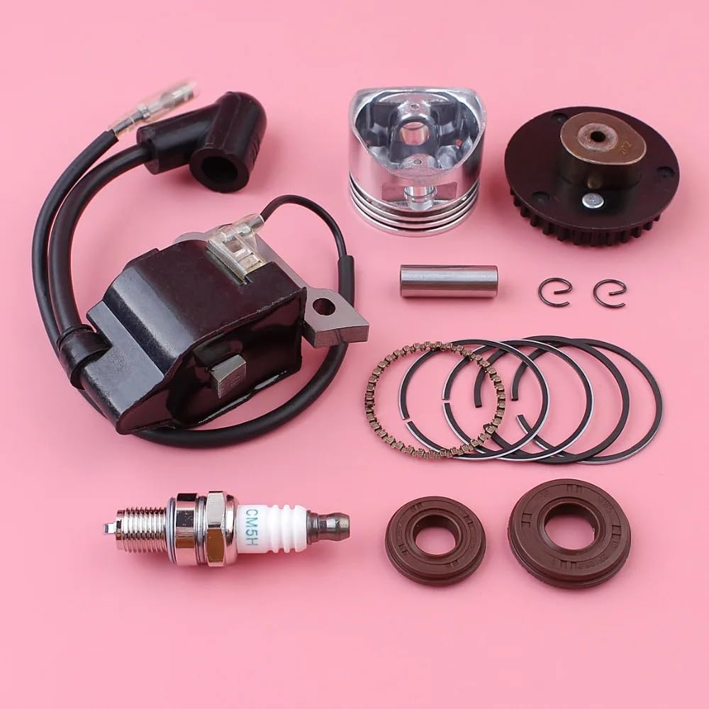 Bobina de Encendido, pistón de 35 mm, polea de árbol de levas, Sello de Aceite, Kit de bujías, Compatible con GX25 GX 25, 25 CC, 4 Tiempos, Repuesto for cortacésped.
