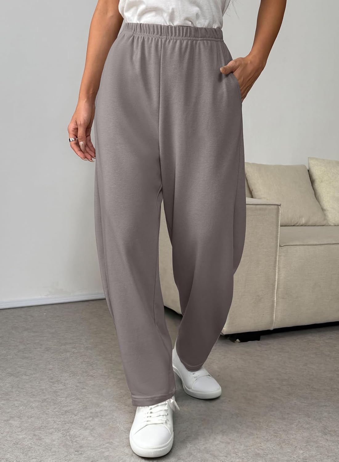 EVALESS Wide Leg Sweatpants Women Fall Clothes Casual Elastic High Waisted Baggy Pants Cropped Length Ballon Joggers - Image 5