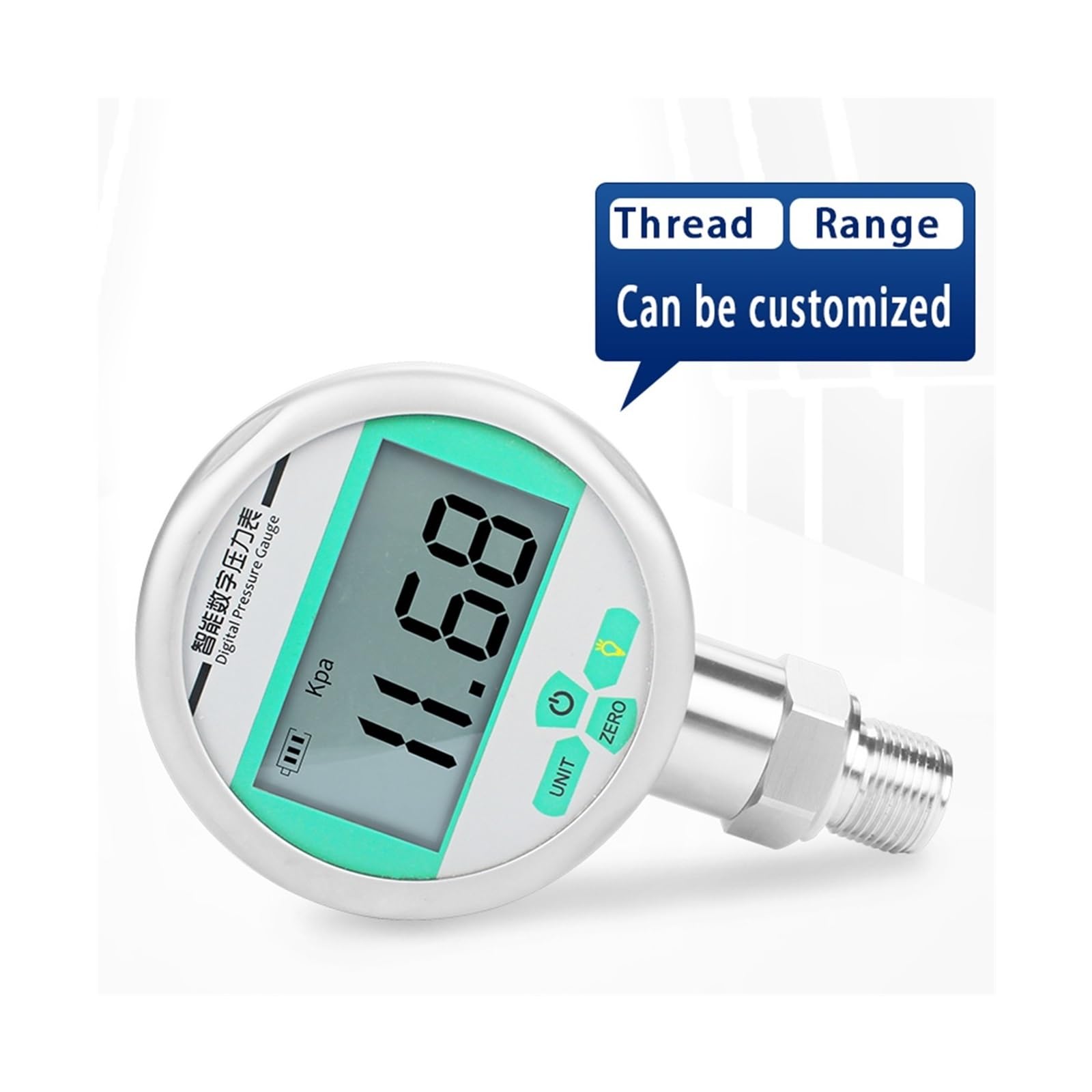 Manómetro, Manómetro Digital con pantalla LCD de 80mm, manómetro 0-60Mpa, medidor presión aire alimentado por batería, agua Psi/Bar/Kpa(M20-1.5 Radial,-0.1...0...60Mpa)