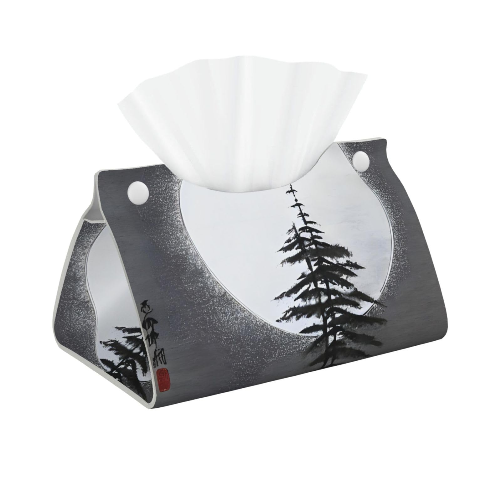 Moon Pine Tree Long Leather Tissue Box Cover-Waterproof PU Leather Tissue Holder for Bathroom, Decorative Rectangular Tissue Case