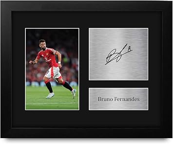 HWC Trading USL Framed Bruno Fernandes Man Utd Gifts Printed Signed Autograph Picture for Soccer Fans and Supporters - US Letter Size