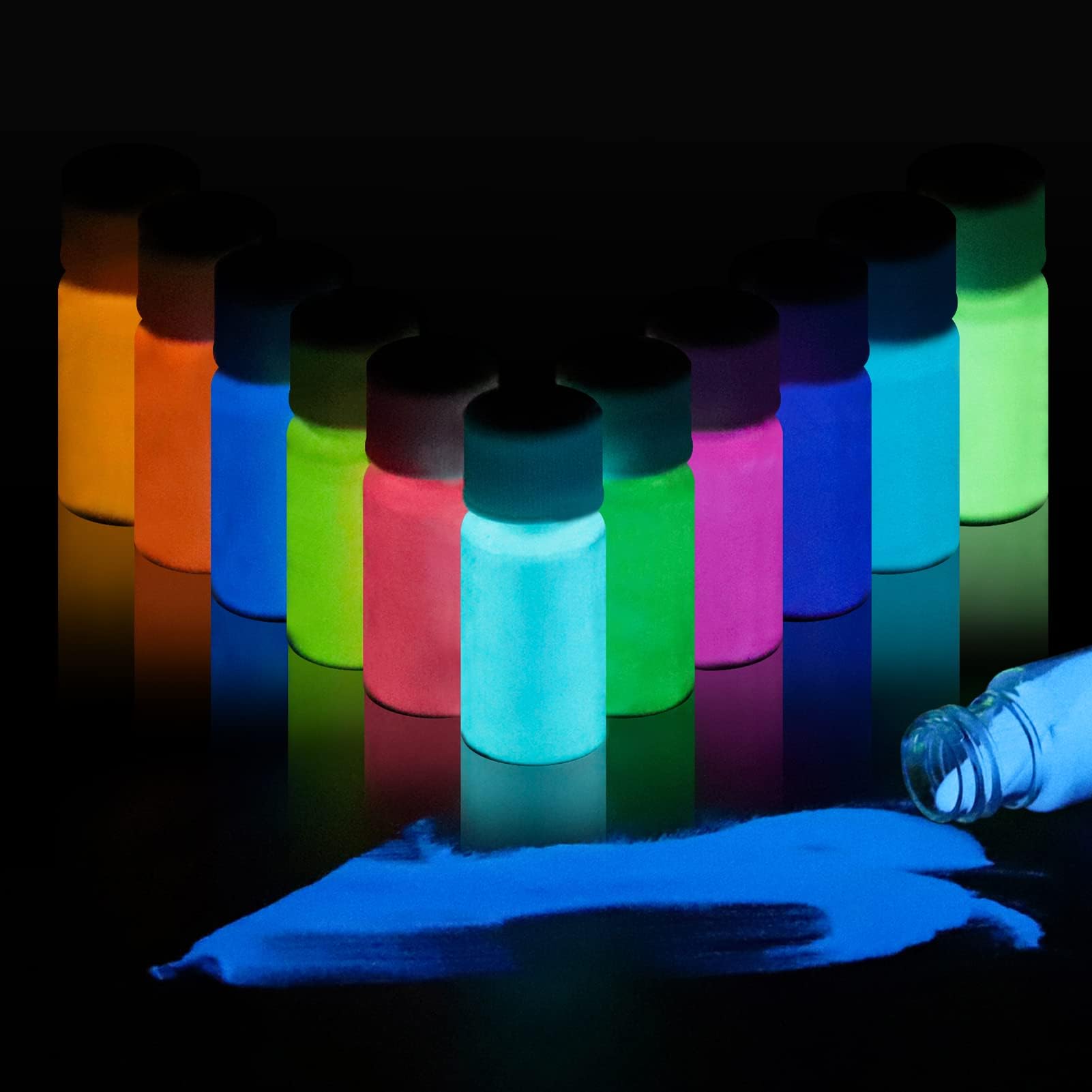 SEISSO Glow in the Dark Powder, 12 Colors Glow Pigment Powder, Mica Powder, Luminescent Powder, Pearlescent Color, Color Paint, Epoxy Resin Luminescent Powder, Slime, Long Lasting Self Luminescent
