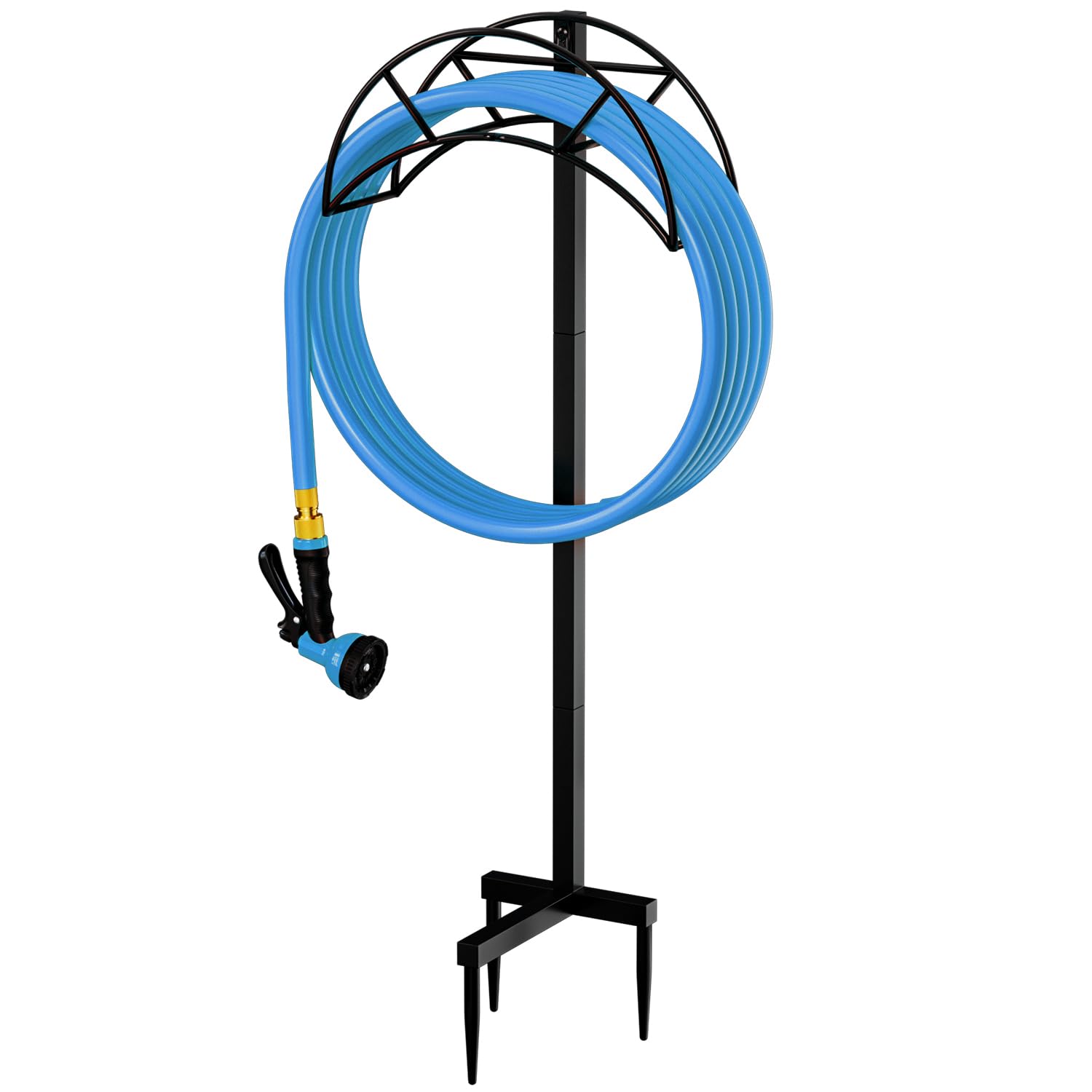 Hongmai Garden Hose Holder Freestanding, Heavy Duty Water Hose Hanger Hose Reel for Outdoor, Detachable Metal Hose Stand Hose Rack Hose Storage for Garden Lawn Yard (Black A)