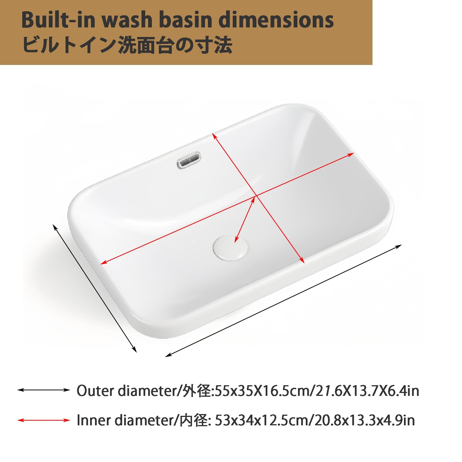 Fregadero de cerámica para lavadora, montado debajo del mostrador para balcón, blanco A-60 x 40 x 16,5 cm, blanco C-55 x 35 x 16,5 cm