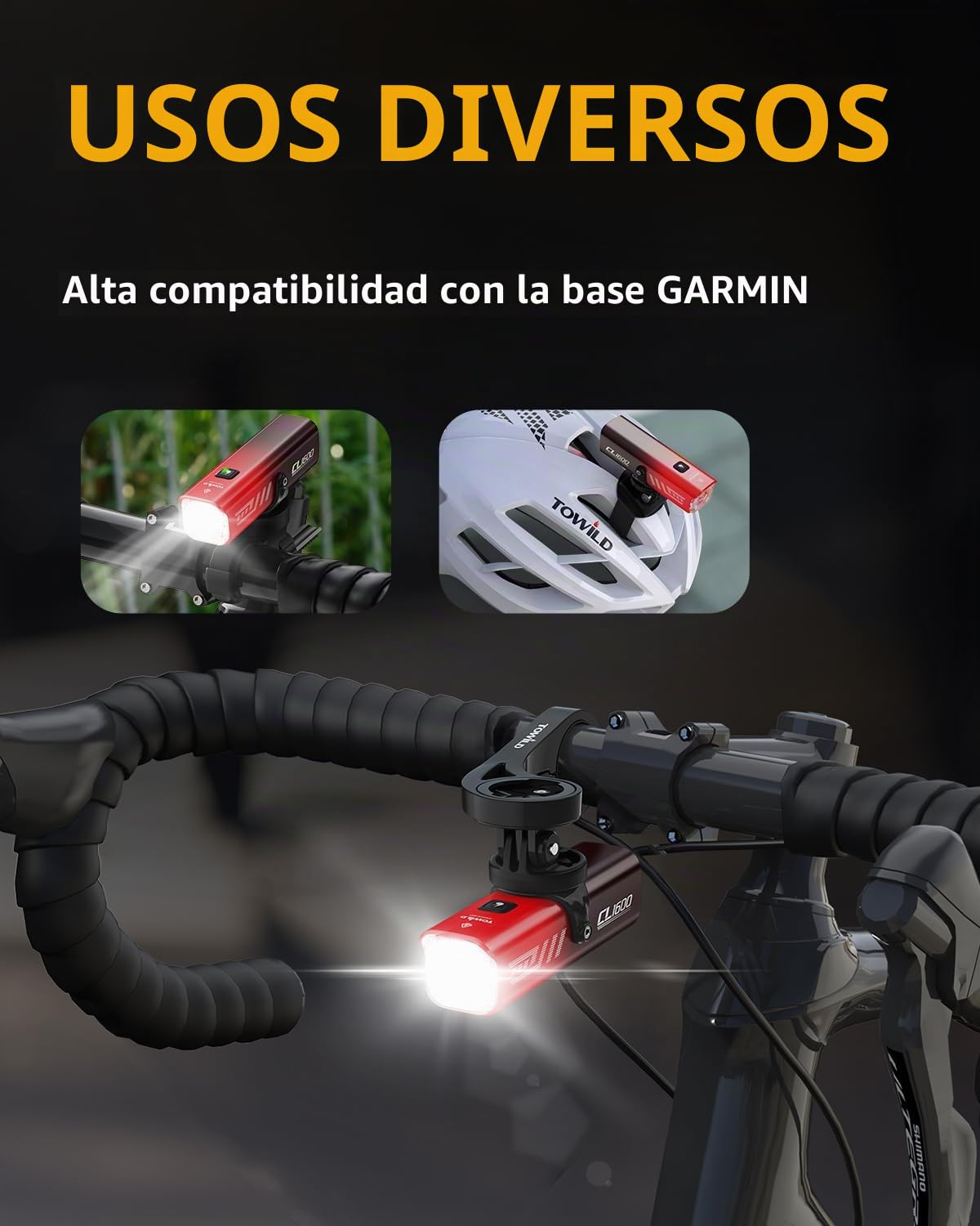 TOWILD CL1600 Luz Bicicleta Inteligentes, 1600 Lumen 5000mAh Luces Delantera Tipo C Recargable Faro de Bicicleta para MTB/Bicicleta de Carretera,12 Horas de Duración,5 Modos Luz de Ciclismo
