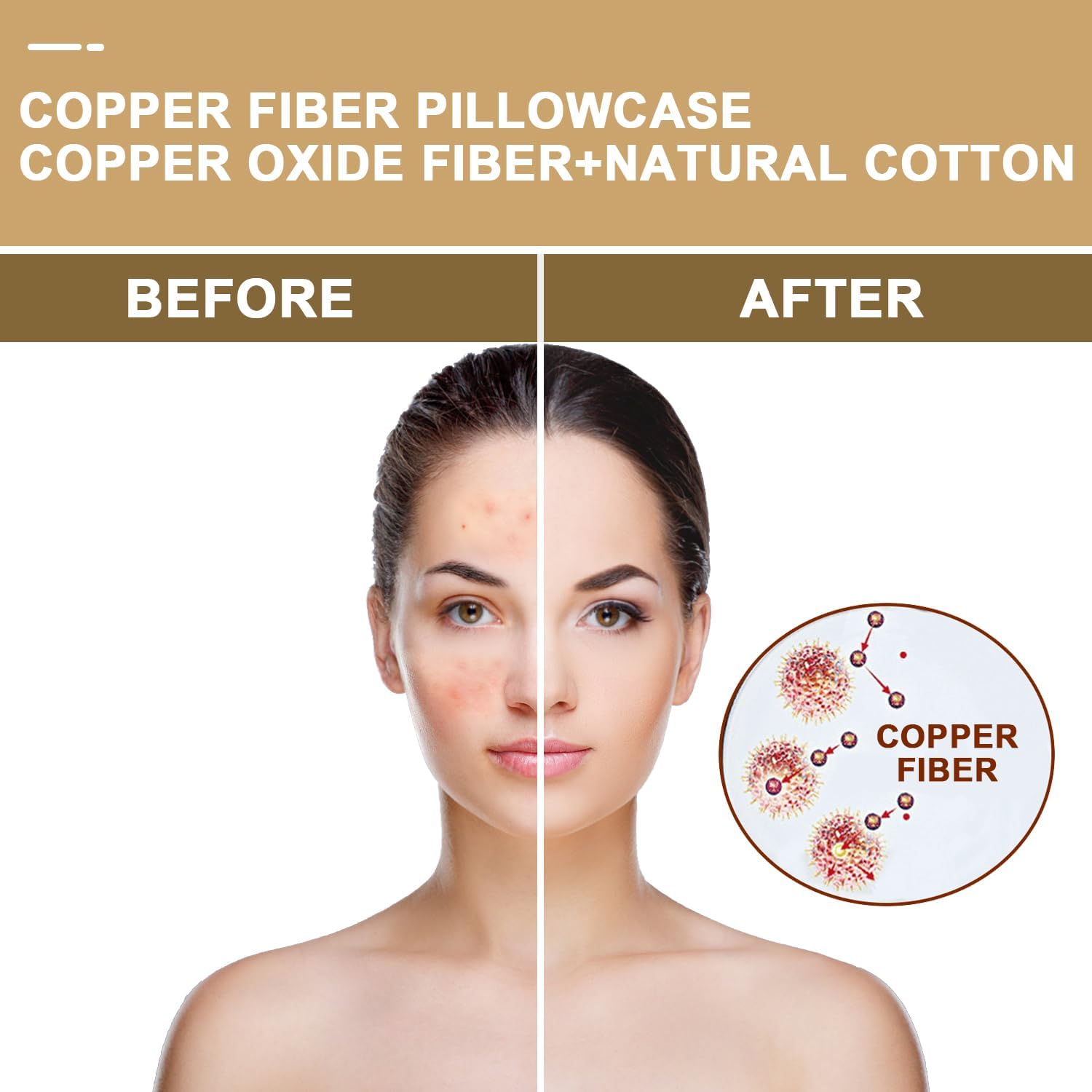 Copper Pillowcase, Anti-Aging Pillowcase Premium Copper-Infused Wake Up to Youthful Skin & Hair:Silk-Like Wrinkle & Frizz Fighter, Dermatologist-Recommended for Overnight Skin Repair (2, Gold)