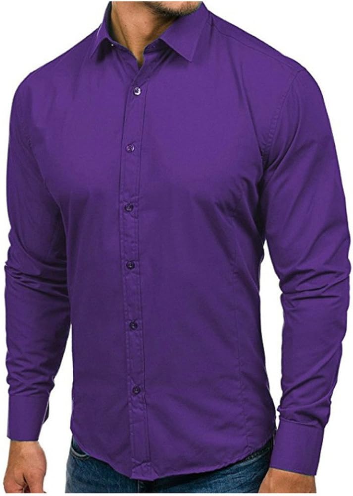 Ymosrh Men's Business Casual Shirts Long Sleeve Casual Solid Button Up Fall Wedding Dress Shirts, M-2XL