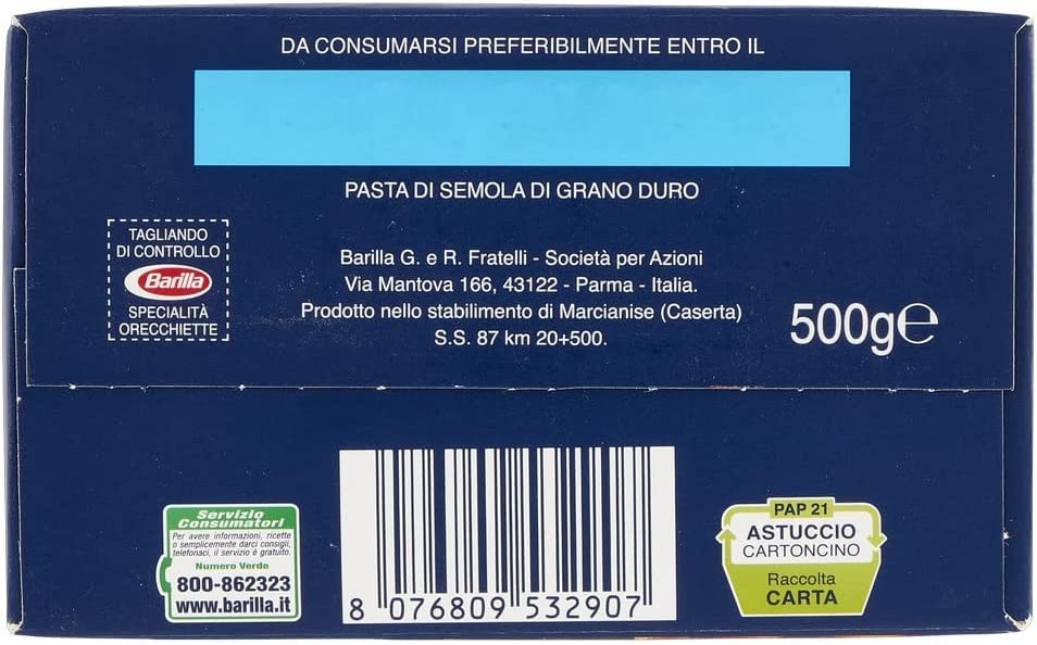 20 pastas Barilla Specialità Orecchiette Pugliesi fideos italianos 500 g