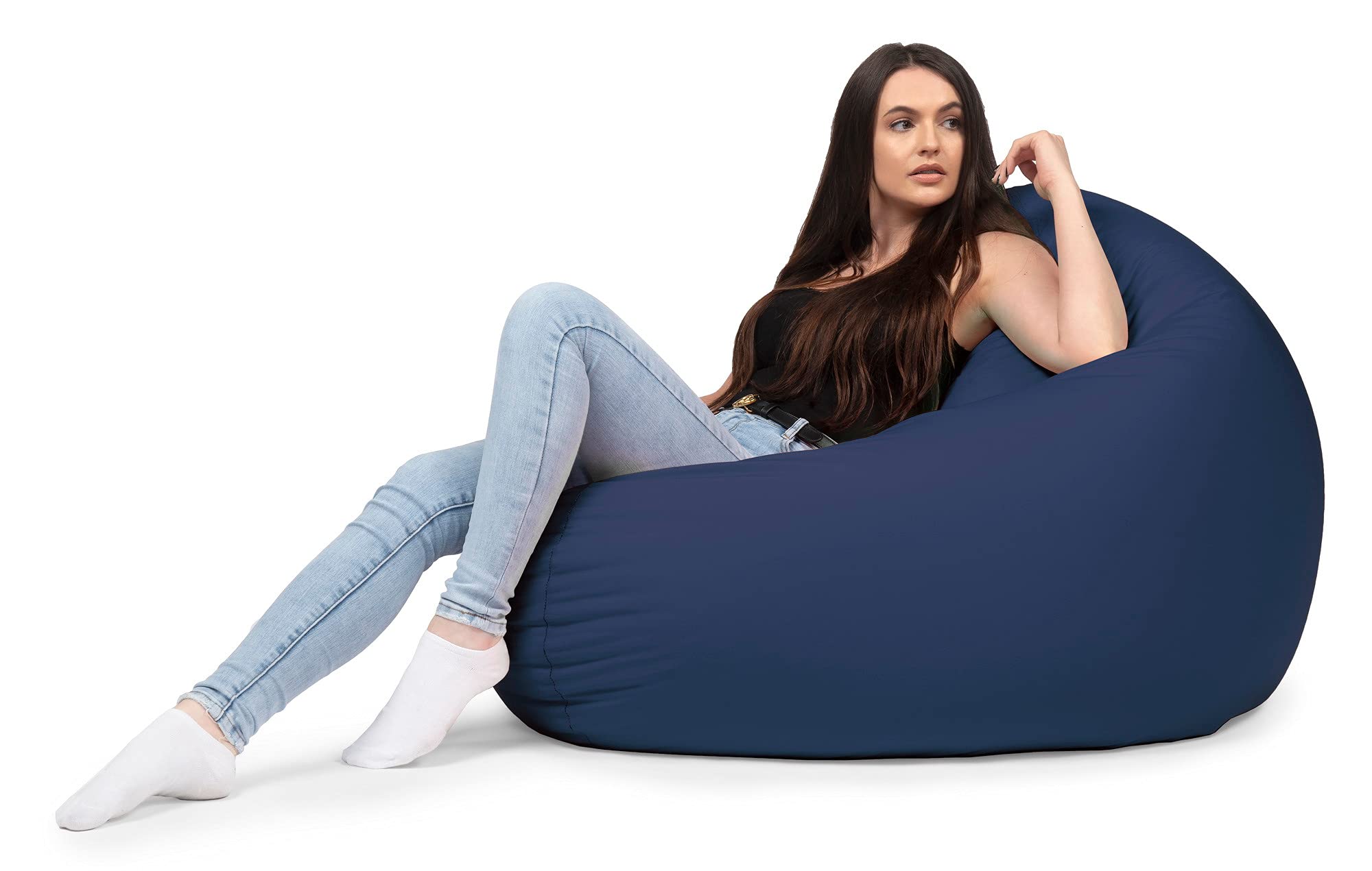 Chilly Pilley Fauteuil Pouf Coussin De Sol avec Remplissage EPS Pouf Géant Intérieur Extérieur Imperméable Multifonctionnel Bleu Foncé Ø 125 cm
