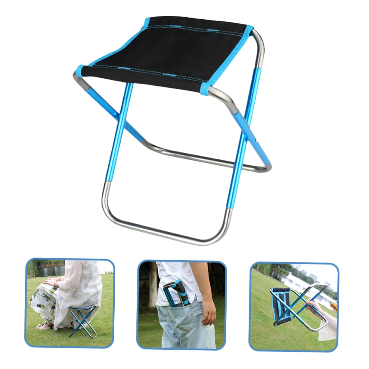Sgabello Pieghevole da Campeggio Portatile Blu in Lega di Alluminio | Tessuto Oxford, Borsa per Trasporto, per Giardino e Hiking, Vacanze Estive