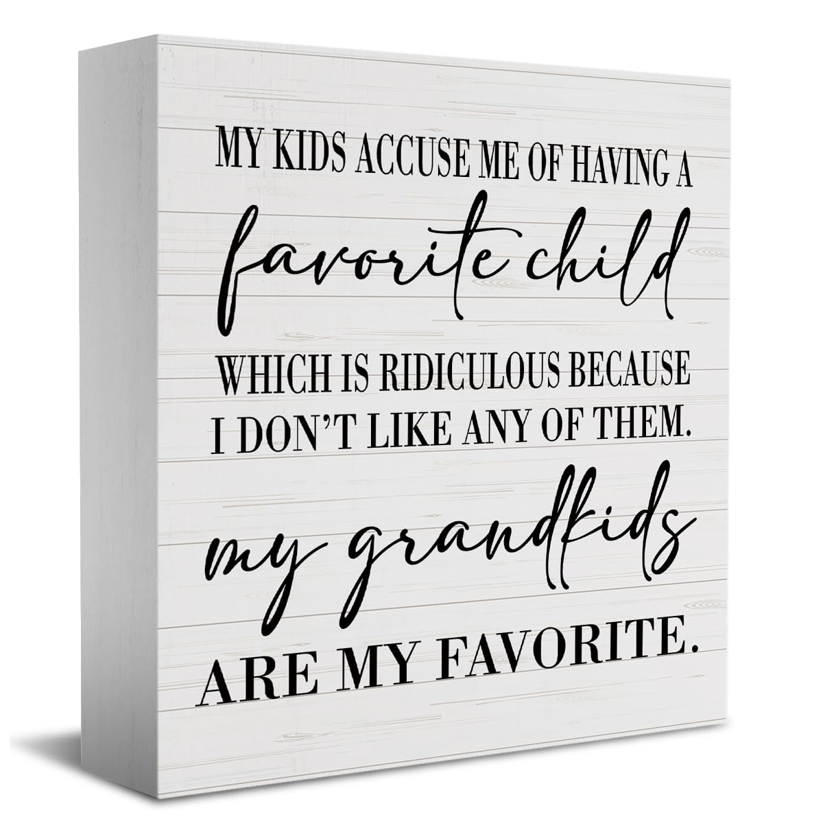 HTBIG Wooden Box Sign, Grandma's Favorite Grandkids, 5.1 x 5.1 x 1.2 inches, Rustic Decorative Signage for Home, Office, Desk