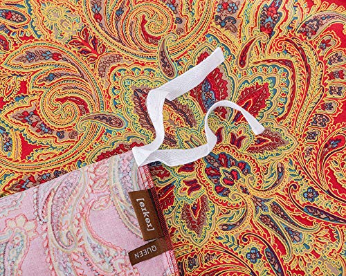 Classical Paisley Duvet Cover 3Pc Set Bohemian Bedding Boteh Damask Medallion 400Tc Egyptian Cotton Sateen Luxury European Traditional Style Bed Linen (Red Gold, Queen) #TOP3