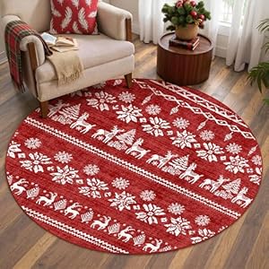 Christmas Area Rug 2x3 Red Washable Non-Slip Holiday Throw Rug at Entrance Decorative Snowflake Doormat for Kitchen Front Door Beside Sink 2'x3' Snowflake | Red