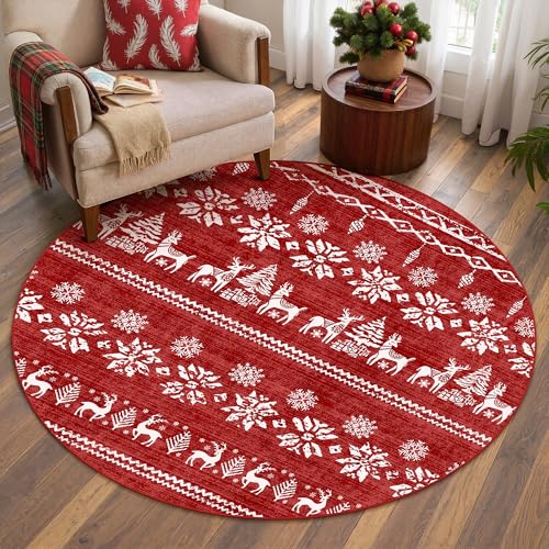 Christmas Area Rug 2x3 Red Washable Non-Slip Holiday Throw Rug at Entrance Decorative Snowflake Doormat for Kitchen Front Door Beside Sink 2'x3' Snowflake | Red