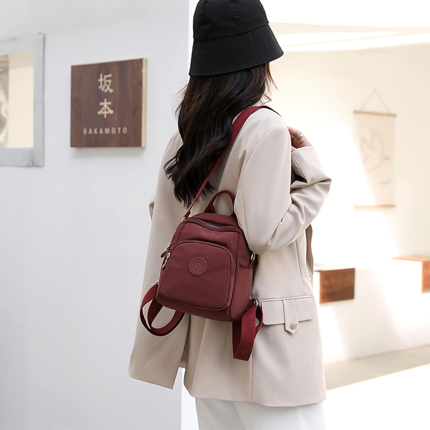 Kawaii Mini Backpack Aesthetic Backpack Cute Japanese Small Backpack Women Simple Wallet (Maroon)