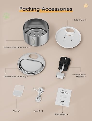 Miniatura 9 de Fuente de agua inalámbrica para gatos, fuente de acero inoxidable de 135 fl oz4 L, funciona con pilas, dispensador de agua para mascotas inalámbrico