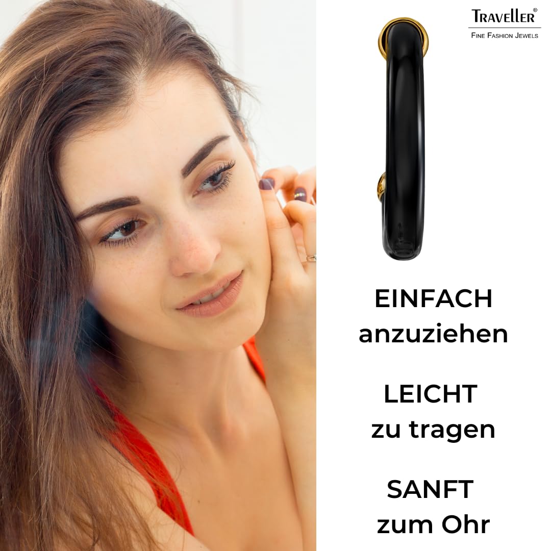 Traveller Ohrclip Creolen - Damen - Ø 25mm - Resin Schwarz - 22kt vergoldet - 157713