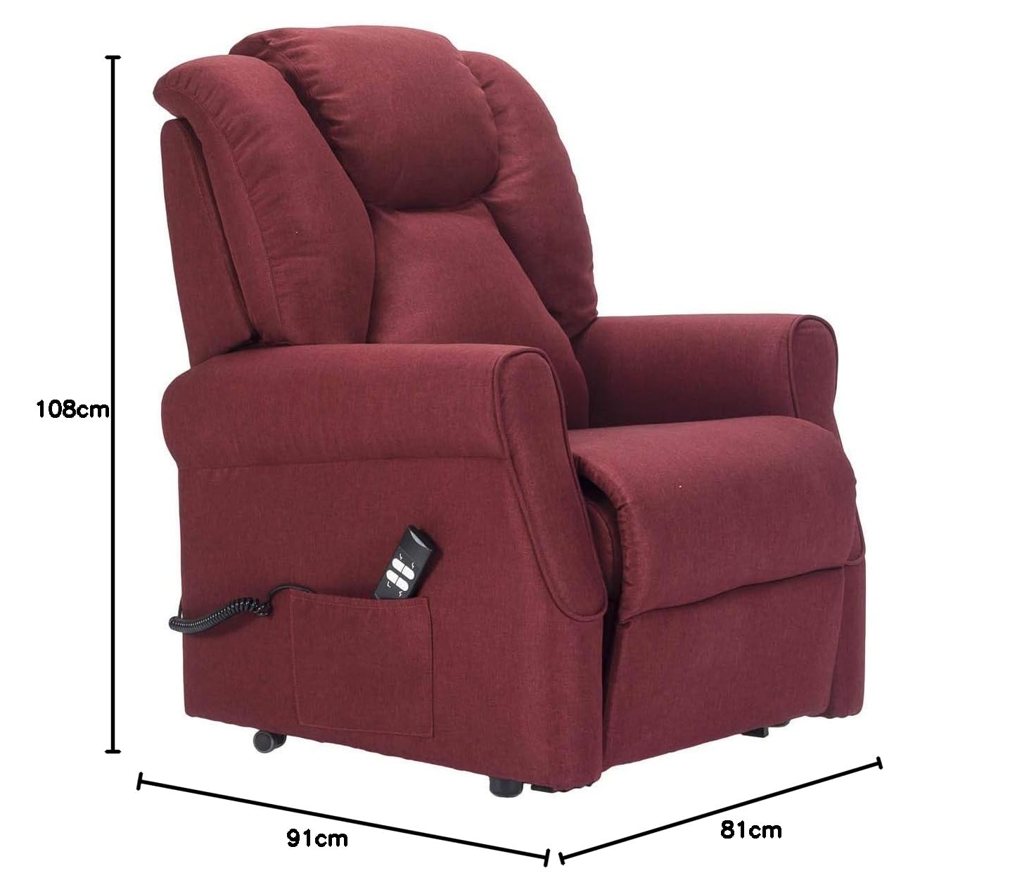 Sime Betty1 PERSONNALISÉ Fauteuil releveur Relax Dispositif Médical Vibromassage kit 4 Roues siège à Micro-Ressorts Doux résistant aux Taches Rouge foncé