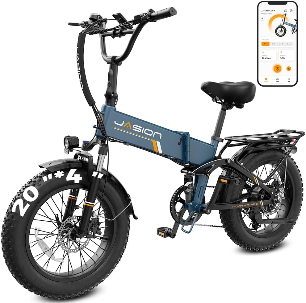 - Jasion X-Hunter/ST/PRO Electric Bike for Adults,1800W/1400W Peak 20''Fat Tire Foldable Ebike,Folding E Bike Up to 80/70 Miles Range,720/624WH Removable Battery,30 MPH E Bike,Certified by UL2849
