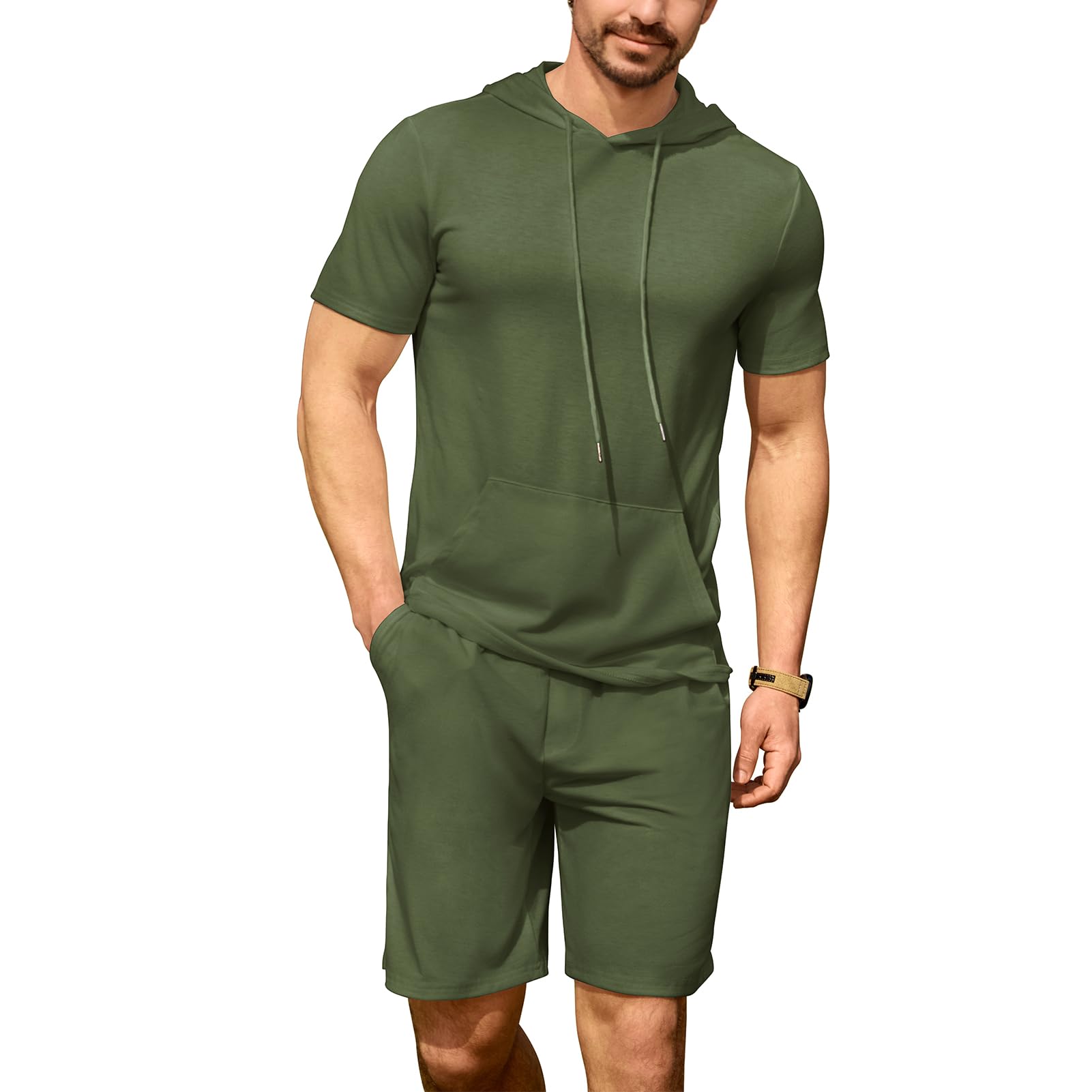 Uni Clau Men's Tracksuit Short Sets 2 Pieces Summer Outfit Casual Short Sleeve Hoodie and Shorts Set