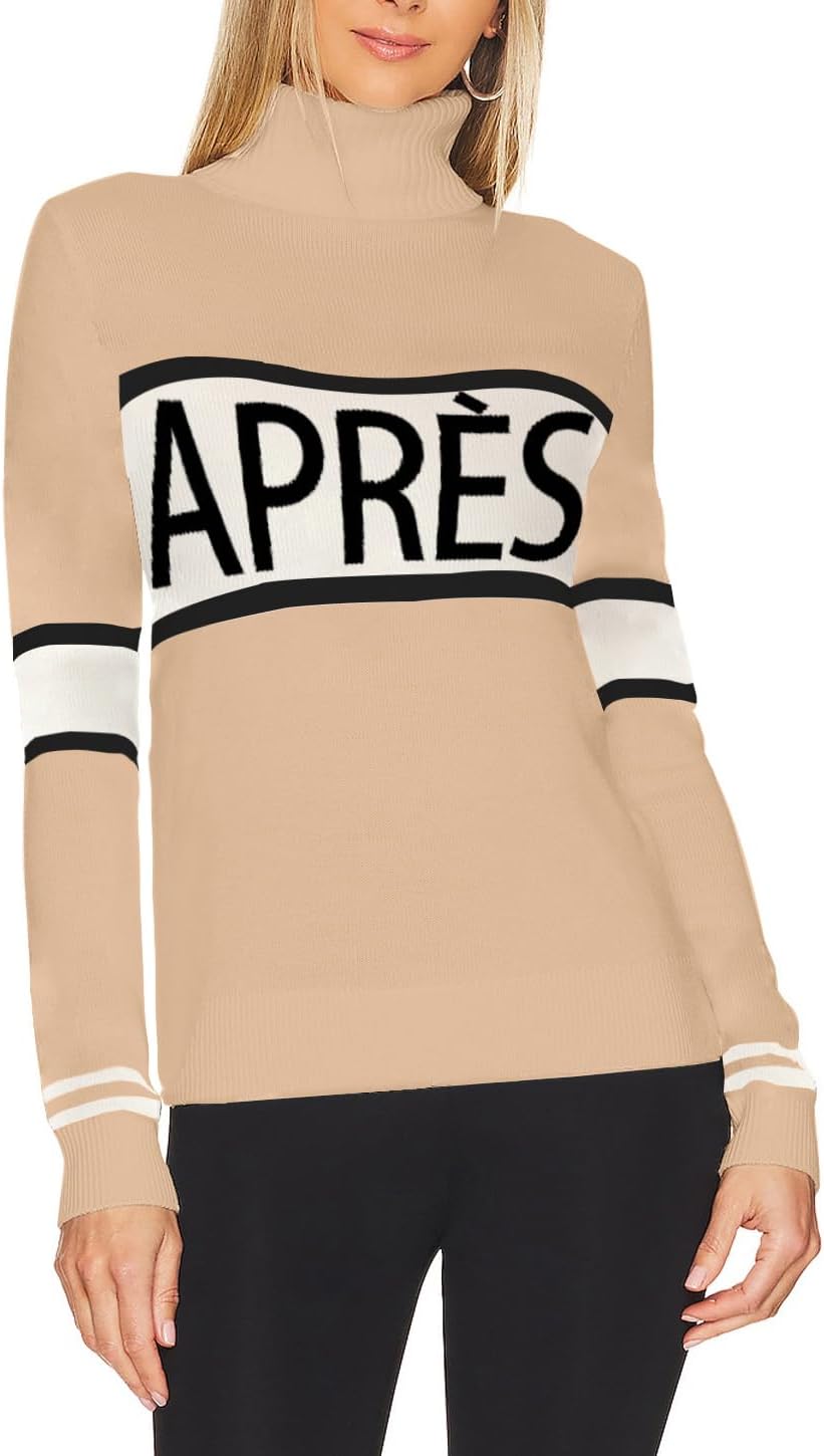 Women Turtleneck Sweaters Stripe Sleeve Lightweight Shirts Apres Ski Tops Fashion Winter Thermal Outfits