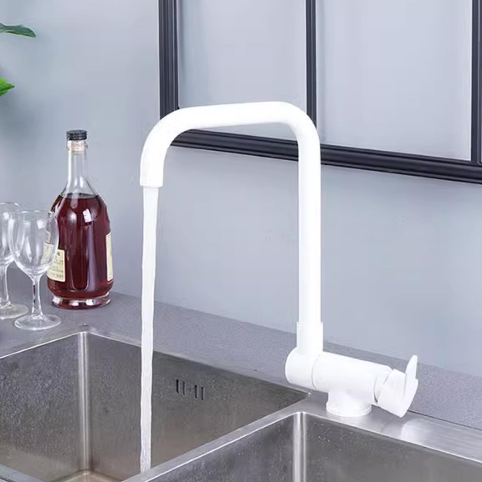 XJTNLB Grifo Cocina Abatible Blanco Grifos Cocina Fregadero Bajo Ventana Grifo Monomando de Cocina Plegable y Rotacion 360º-A