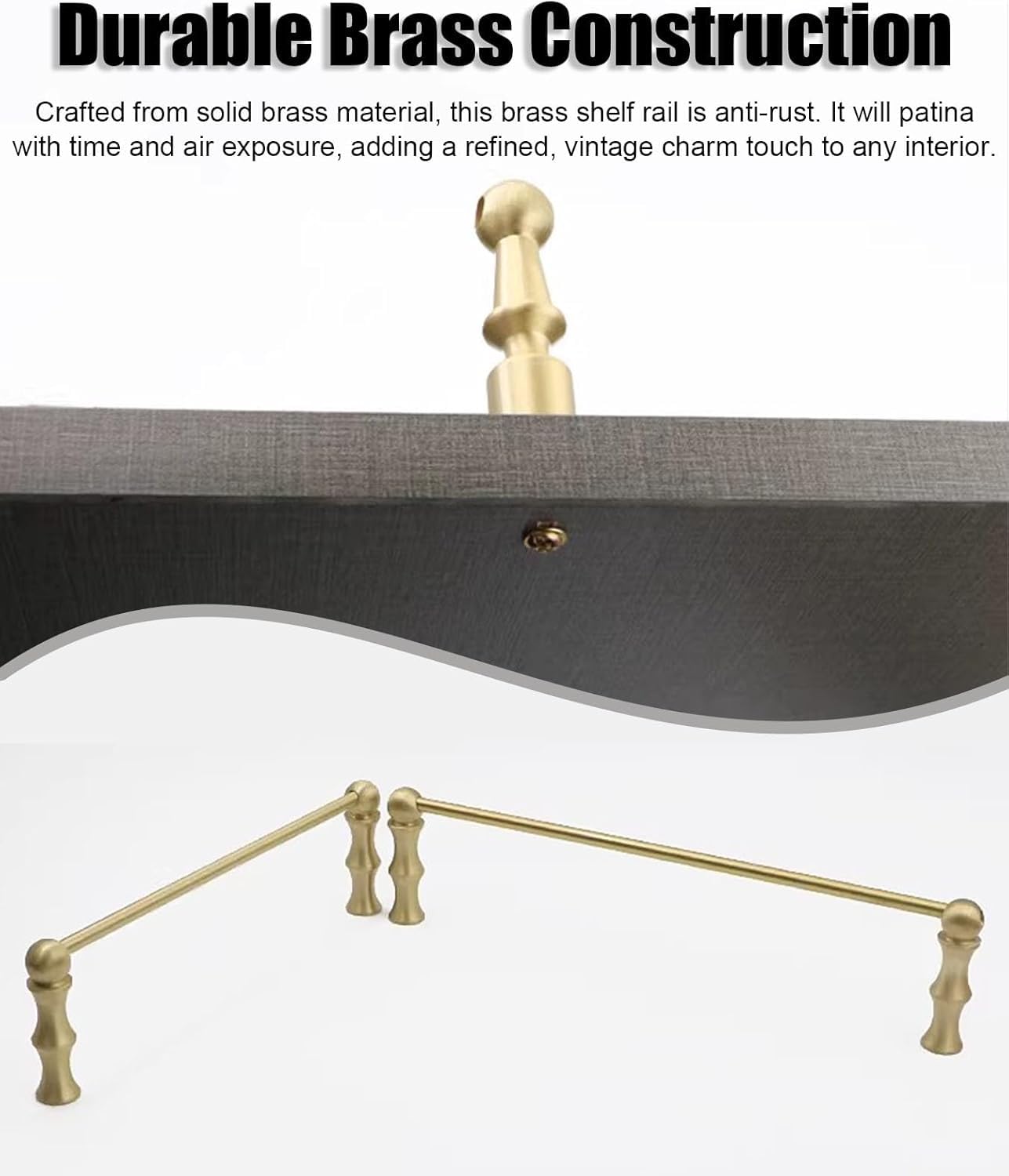 Paquete de 2 rieles de estante de latón, barra de barandilla de estante flotante de 8-38 pulgadas de largo, barandilla decorativa for cerca de gabinete for cristalería, coleccionables(B,16in/40.6cm)