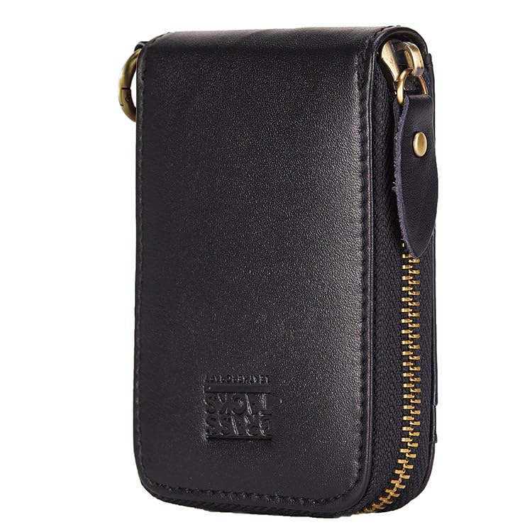 BRASS TACKS Leathercraft Tarjetero Piel Genuina con Bloqueo RFID - Cartera Unisex con Cremallera, 14 Ranuras Estilo Acordeón y Anilla, Monedero Vintage Compacto para DNI y Tarjetas