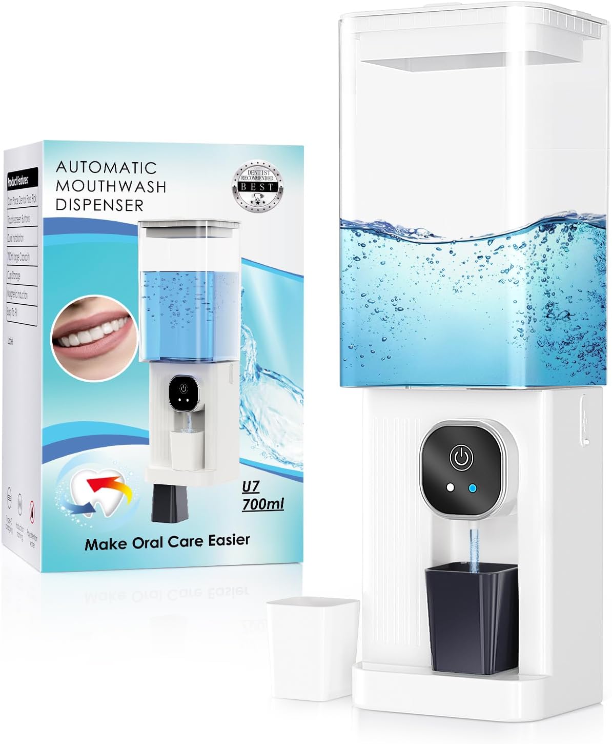 Festiva Automatic Mouthwash Dispenser for Bathroom - 23.67 Oz Organizers & Storage Accessories for Mouth Wash Dispensers, Smart Home Mouthwash Dispenser for Kids and Adults Set, White
