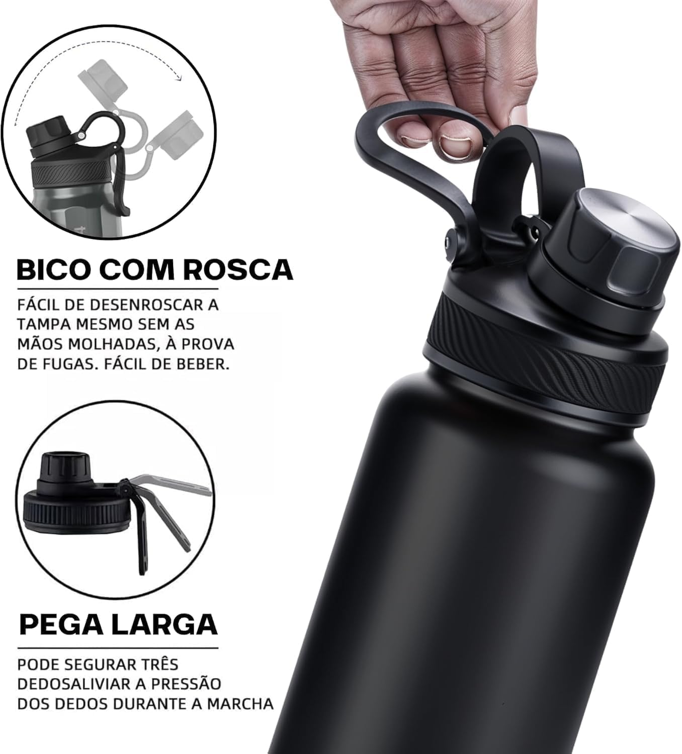 Garrafa Térmica 1000ML - Duplamente Isolada a Vácuo, Aço Inox 304, Capa Protetora da Base de Silicone, Mantém Bebidas Gelada 24 horas e Quente 12 horas (Preto Wide) Garrafa Térmica 1000ML - Duplamente Isolada a Vácuo, Aço Inox 304, Capa Protetora da Base de Silicone, Mantém Bebidas Gelada 24 horas e Quente 12 horas (Preto Wide)