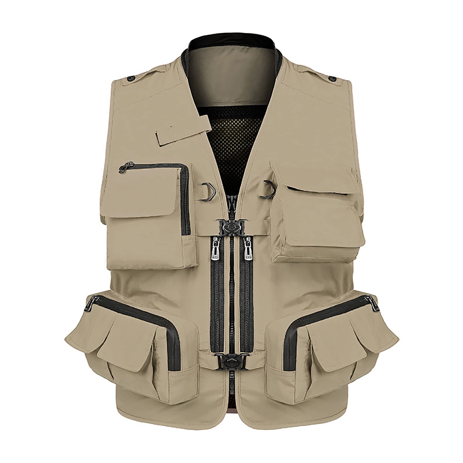 Chaleco de Pesca para Hombre Transpirable Multibolsillos Exterior Fotografía Caza Senderismo Malla Chalecos(Size:3XL,Color:Caqui)