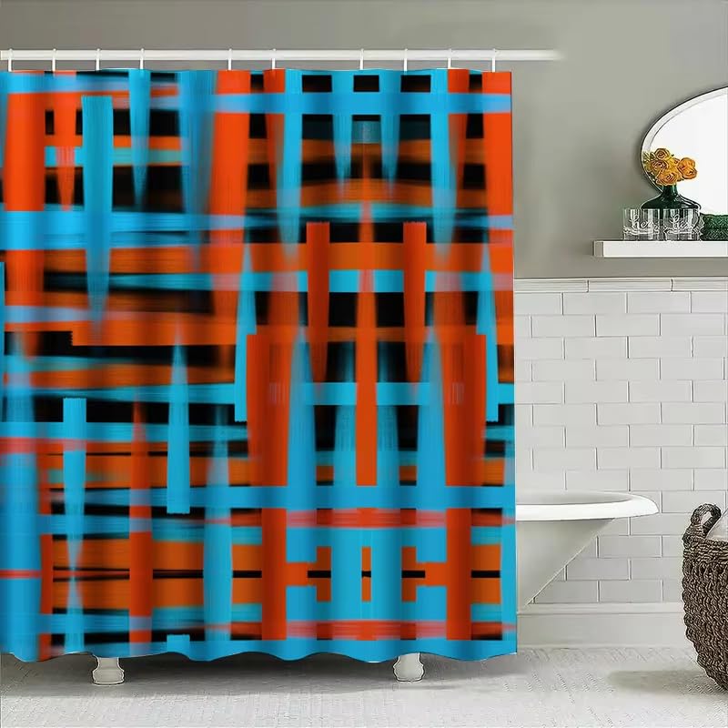 Rideau de douche imperméable anti-moisissure à rayures abstraites bleu orange