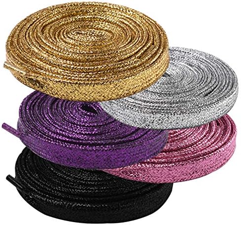 AYECEHI Shimmery glitter 42" Solid Colors Flat Shoelaces Flat Colored Shoe Laces Strings for Sneakers Skate Boots Sport - 5 Pairs