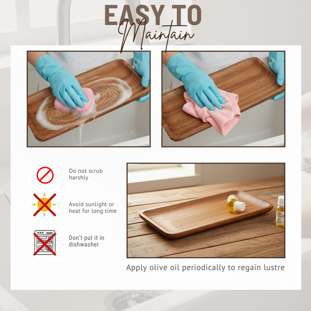 SAAGA Acacia Solid Wood Rectangular Serving Platter | 12 x 5 Inch Multipurpose Tray for Snacks, Fruits & Desserts β Brown 2