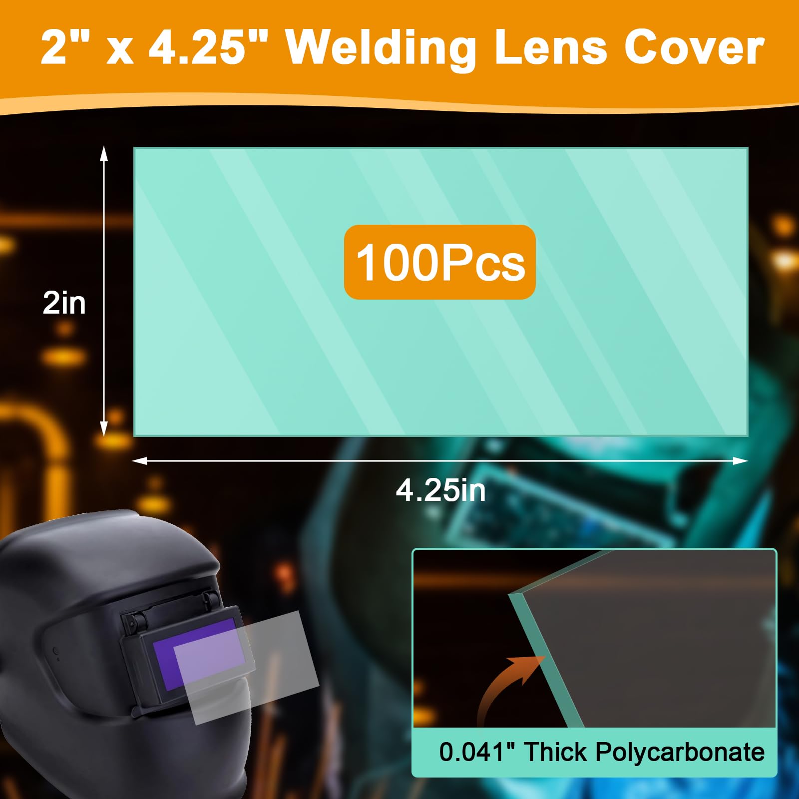 100 lentes de repuesto para casco de soldadura, lente de policarbonato transparente antiarañazos de 2 x 4.25 pulgadas para soldadura Arc/MIG/TIG, se adapta a la mayoría de cascos de soldadura estándar