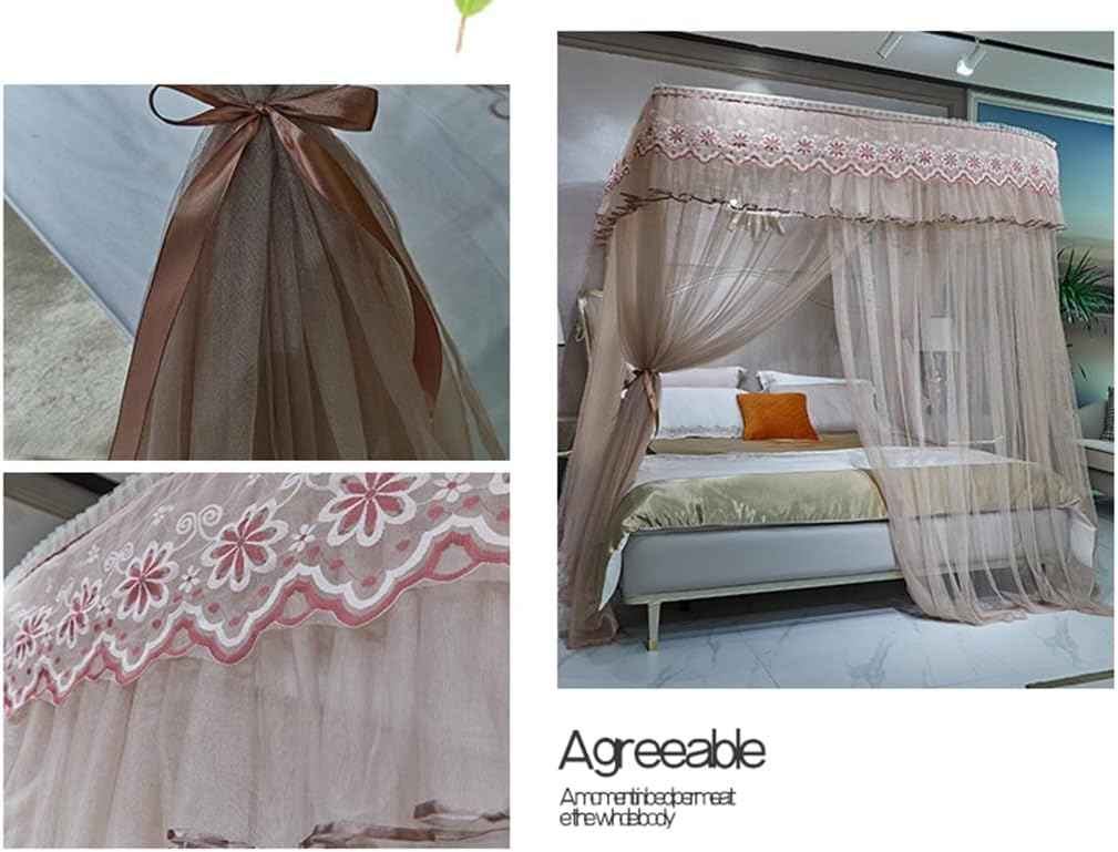 Bed Canopy U-Shaped Retractable Lace Mosquito Net, Household Floor-Standing Bed Canopy with Stand, Easy Installation (Color : A2, Size : 180x200x210cm)