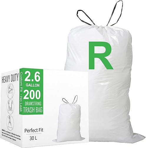 Code R Bolsas de basura compatibles con Code R - Bolsas de basura con cordón de ajuste personalizado, 200 unidades, 2.6 galones / 10 litros, color