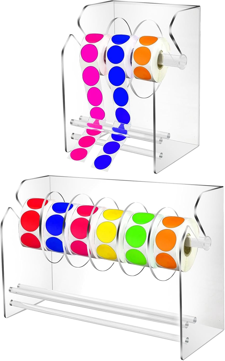 2 Pcs Adjustable Label Dispenser Acrylic Sticker Dispenser Sticker Roll Holder Label Sticker Holder Organizer Label Roll for Home, School and Office(3 & 6 Disks)