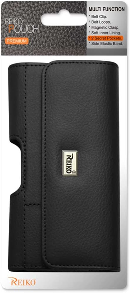 Reiko Wireless Horizontal Leather Pouch with Card Holder, 6.37"X3.21"X0.43" - Black image 4