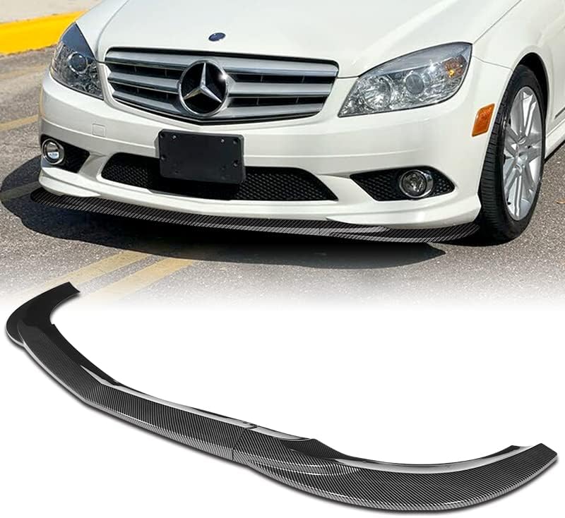 3PCS Front Bumper Lip Kit fit for Compatible with 2008-2011 Mercedes C-Class Sport W204, Sport-Style Splitter Trim Protection Spoiler, Air-Dam-Chin-Diffuser (Carbon Look)