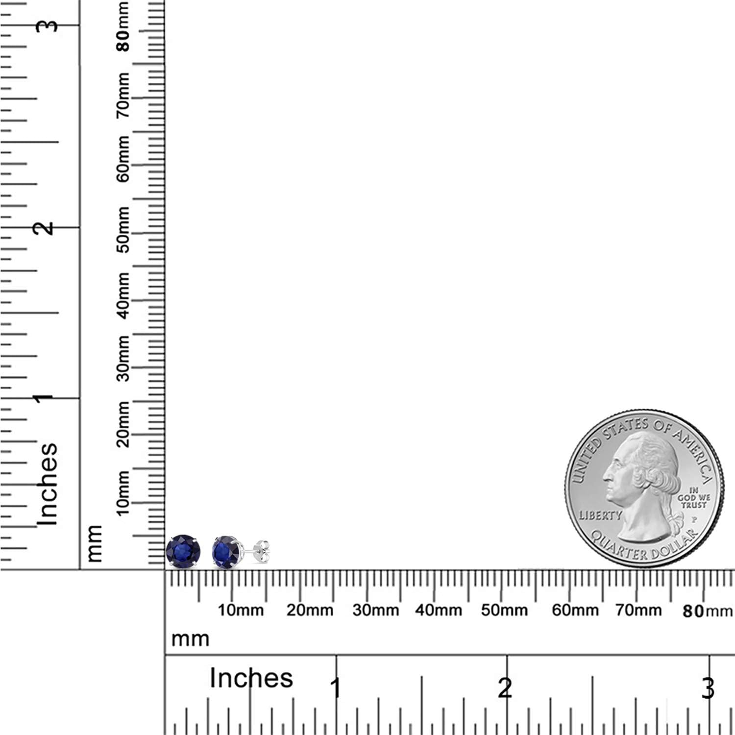 Gem Stone King 18K White Gold Stud Earrings For Women Men Set with 1.00 Ct Round 5mm Blue Sapphire - Image 5